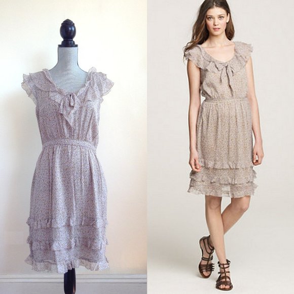 J.Crew Sz 4 Letour Lucinda Silk Chiffon Floral Ruffle Cap Sleeveless Dress 40678